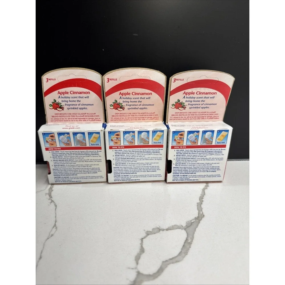 Lot of 9 Glade PlugIns Scented Oil Refills Apple Cinnamon 3 Packs of 3 Fresh New